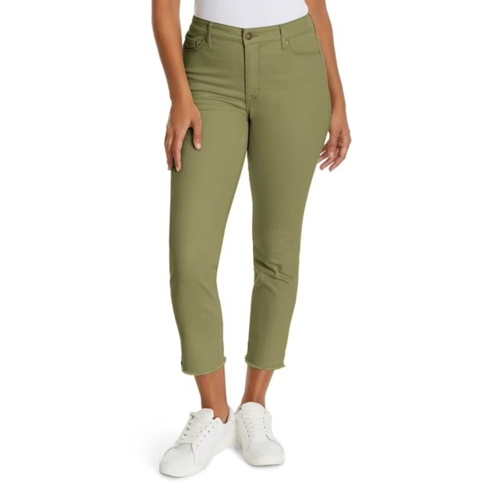 Nine West Womens Gramercy Crop Jean Size 16 Olive Green Slim Fit High Rise NWT